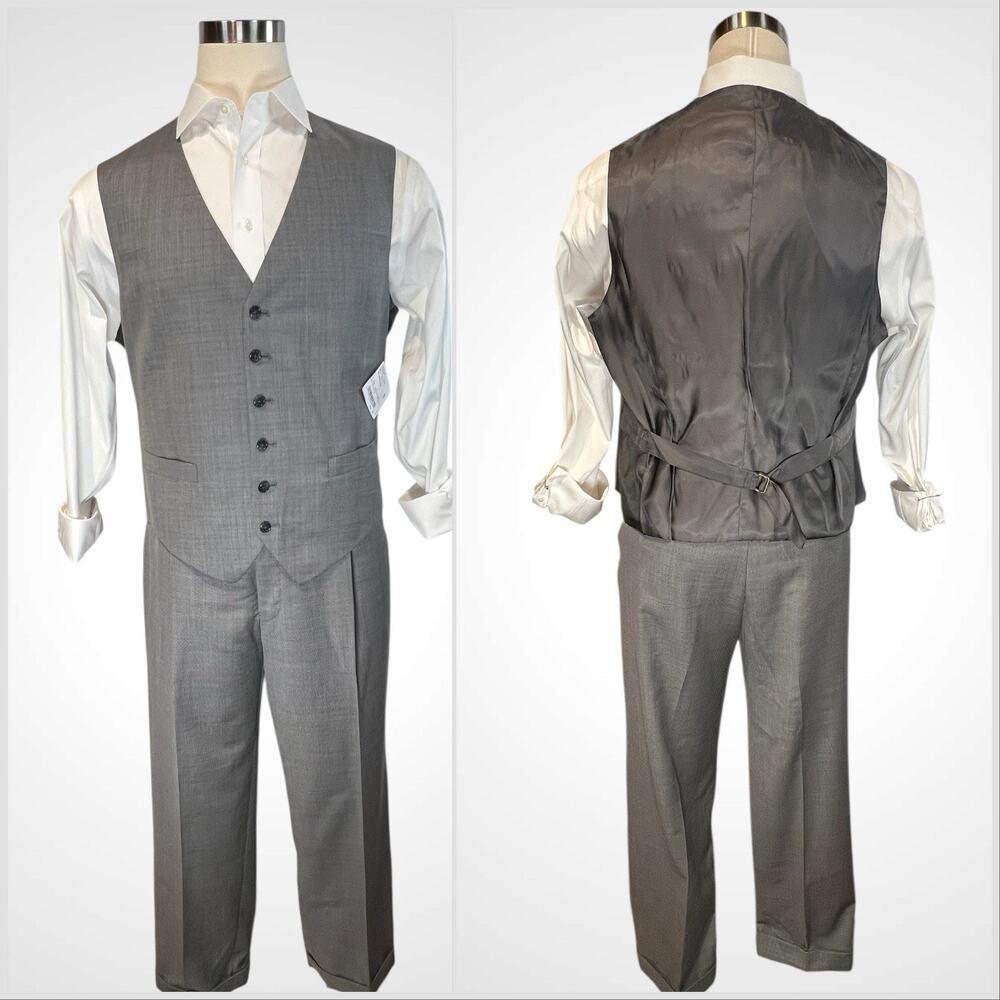 Hart Schaffner Marx 3 Piece Suit 44L 38x29.5 Chicago Fit Gray Birdseye Note - Picture 6 of 15